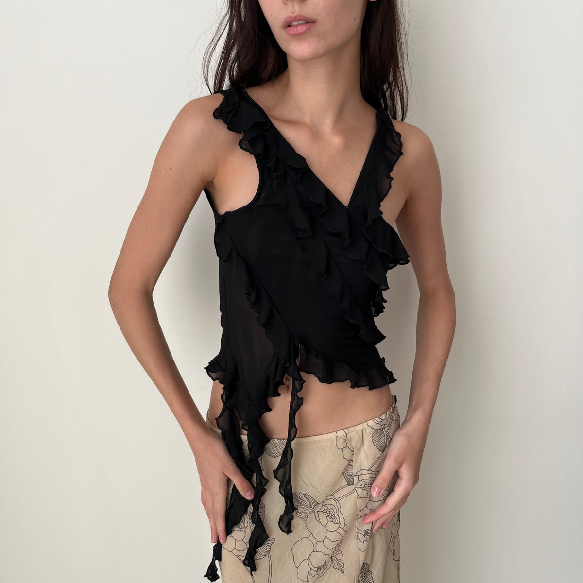 Ruffle Mesh Top - Size M
