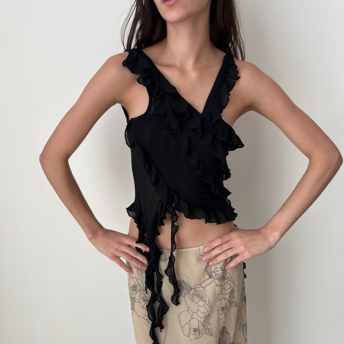 Ruffle Mesh Top - Size M