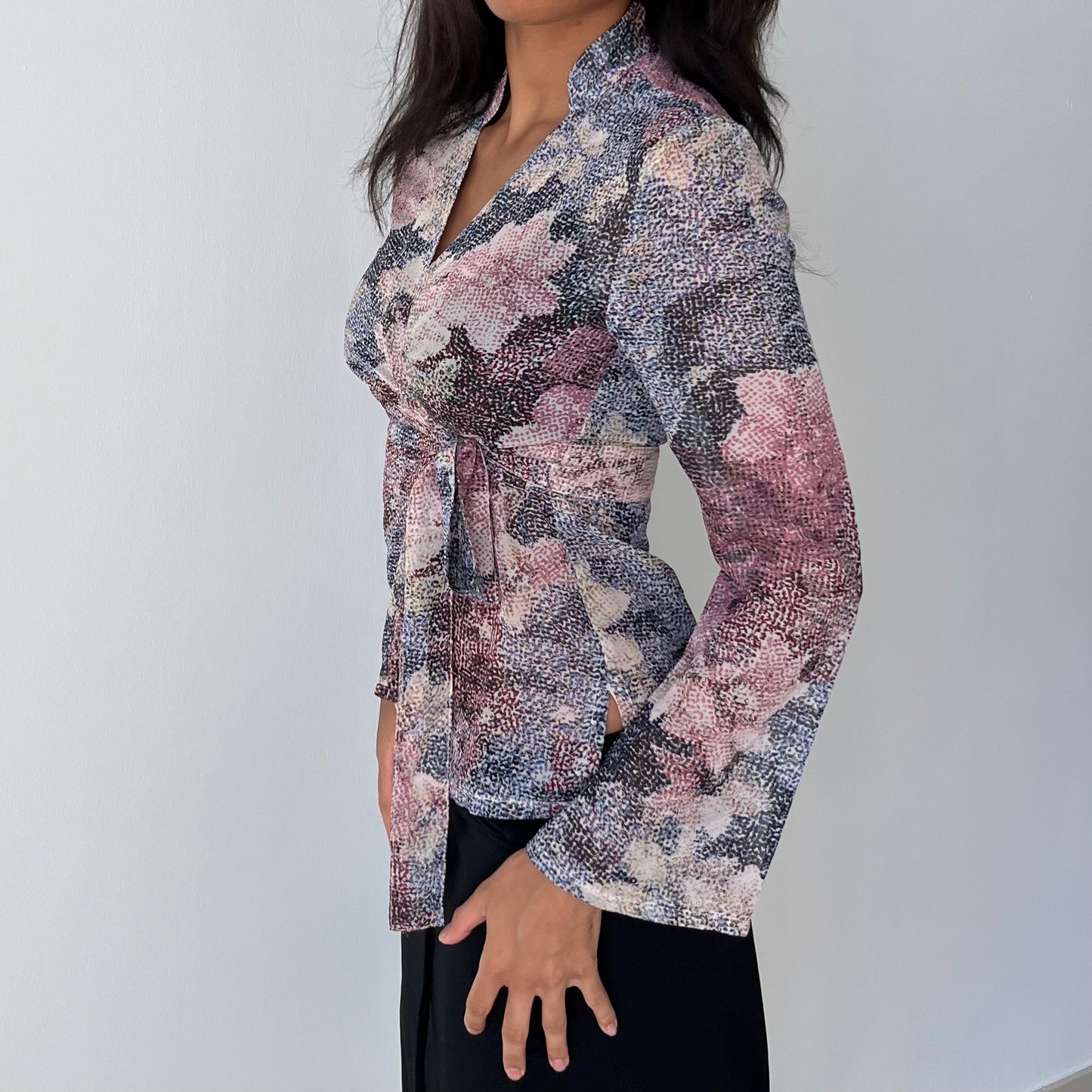 Mesh Cross Over Long Sleeved Top - Size S