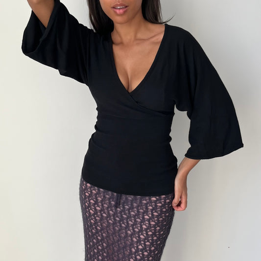 Micro Knit V Neck Top - Size M
