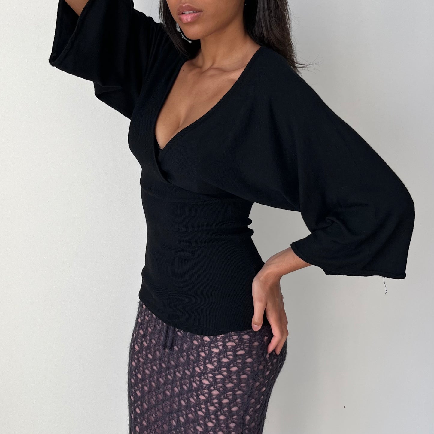 Micro Knit V Neck Top - Size M