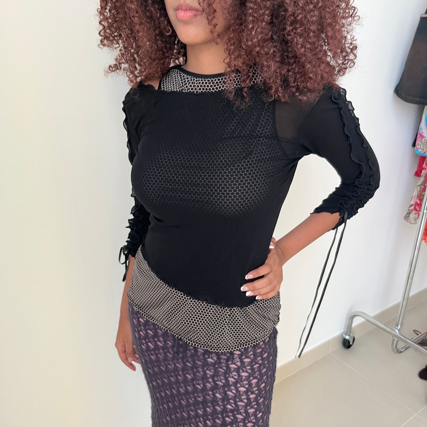 Off Shoulder Mesh Top - Size S
