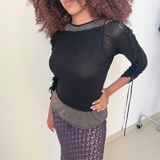 Off Shoulder Mesh Top - Size S