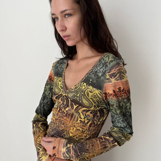 Graphic Long Sleeved Top - Size S/M