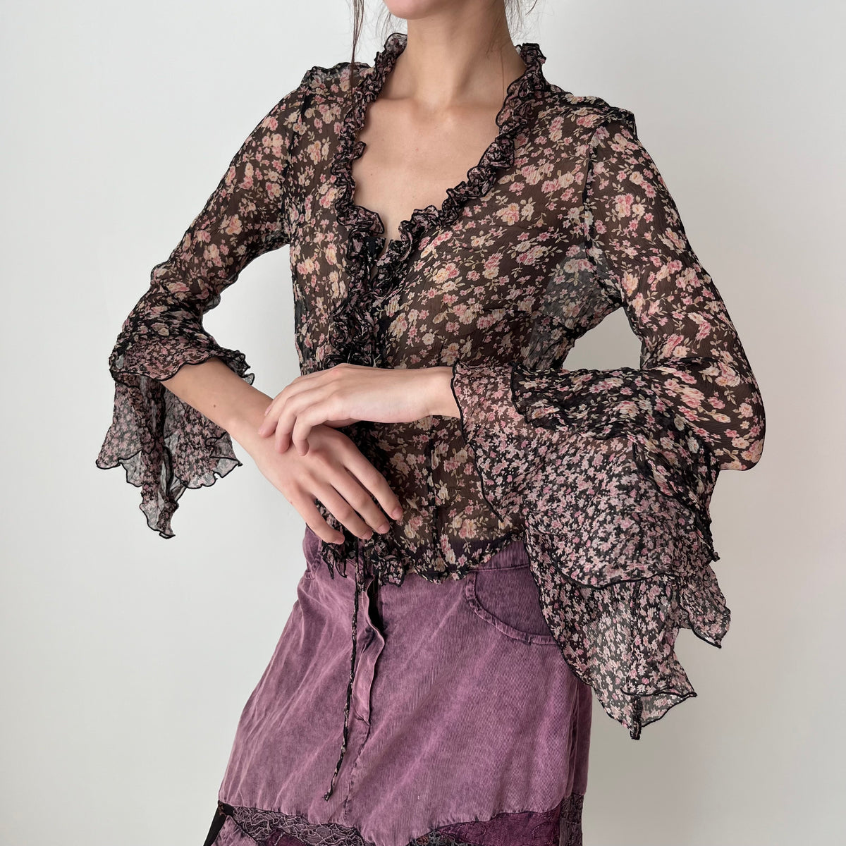Mesh Ruffle Blouse - Size S