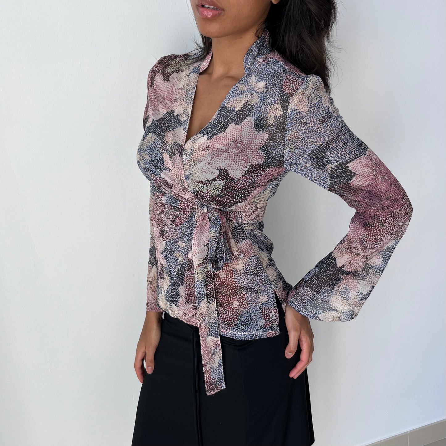 Mesh Cross Over Long Sleeved Top - Size S