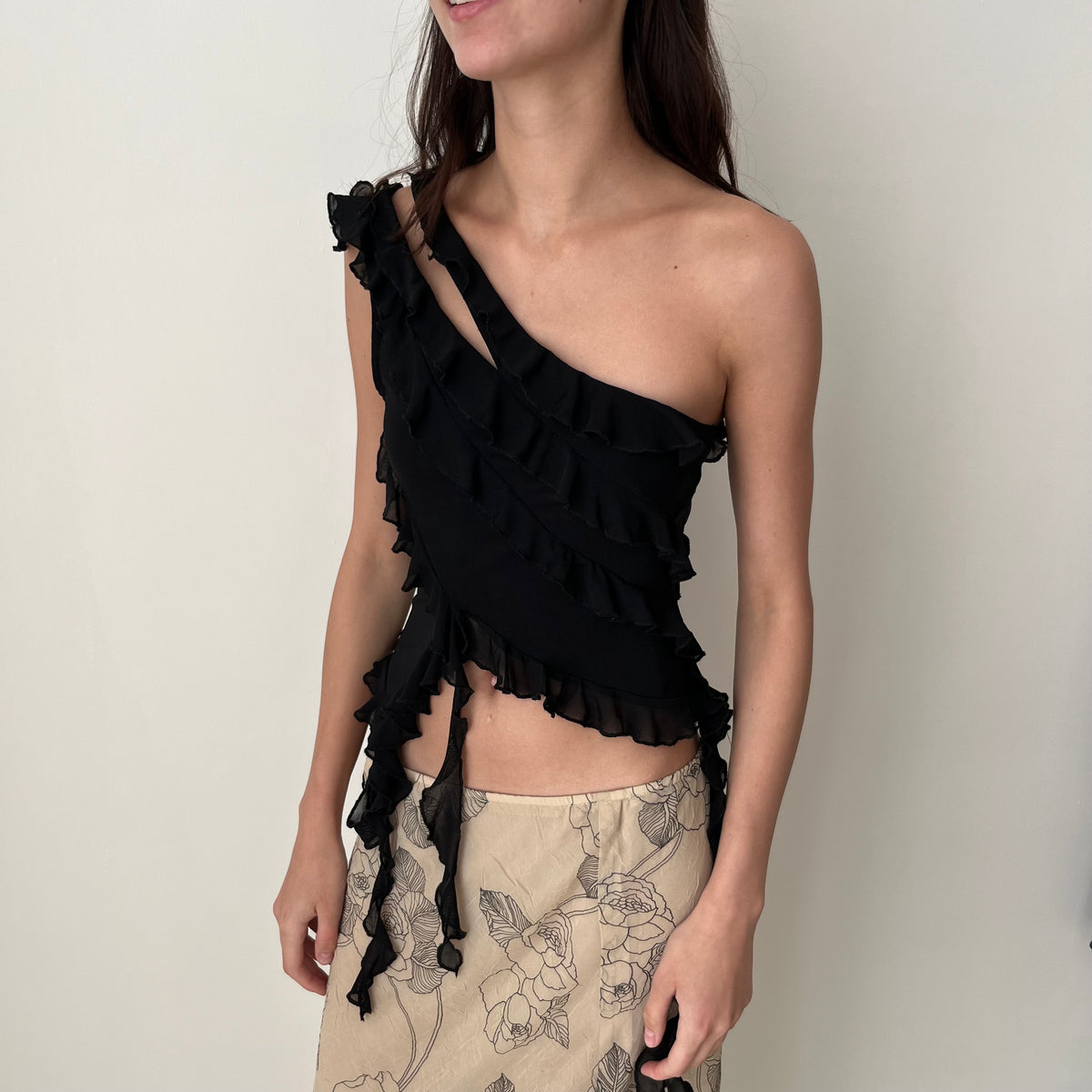 Ruffle Mesh Top - Size M