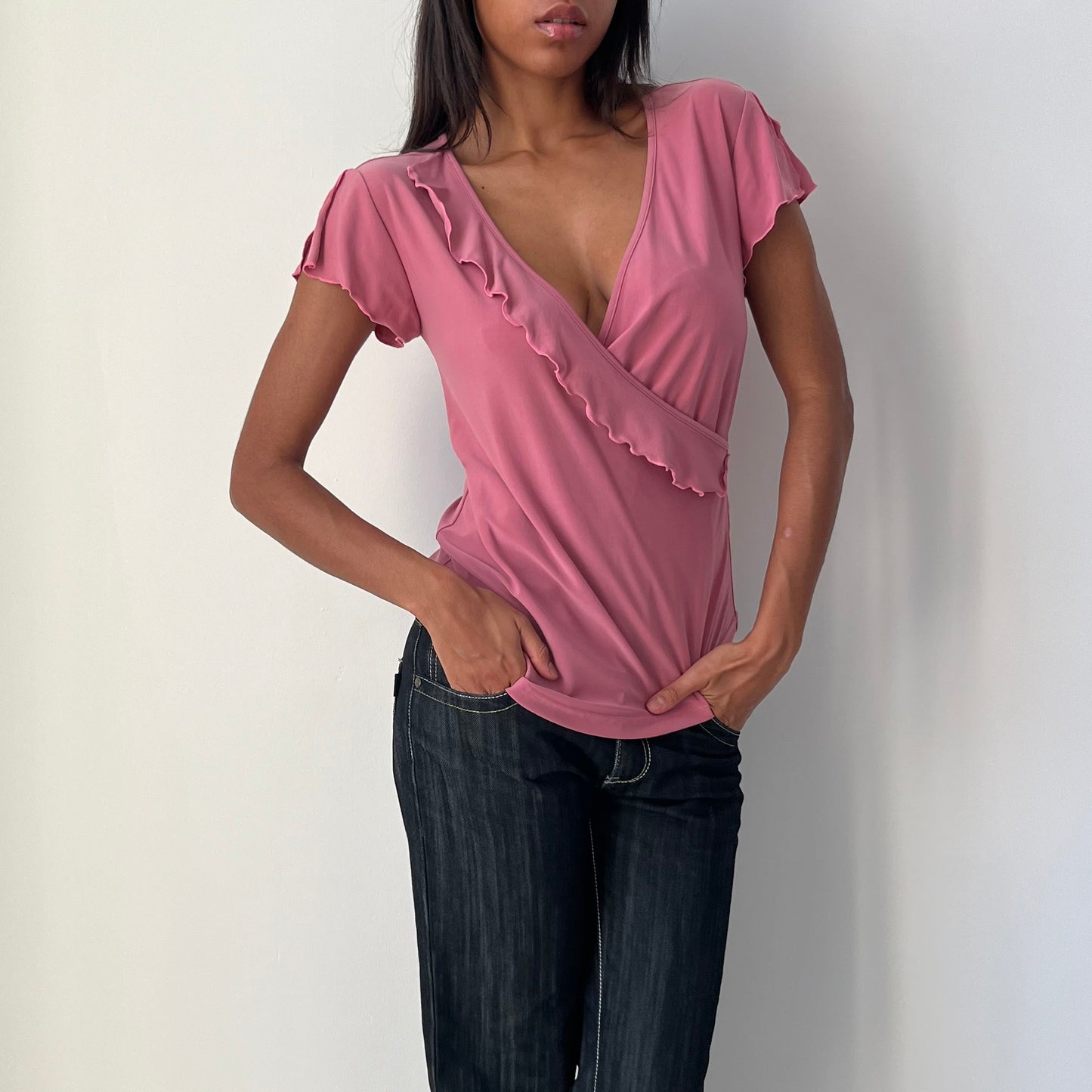 Cross Over Short Sleeved Top - Size S/M
