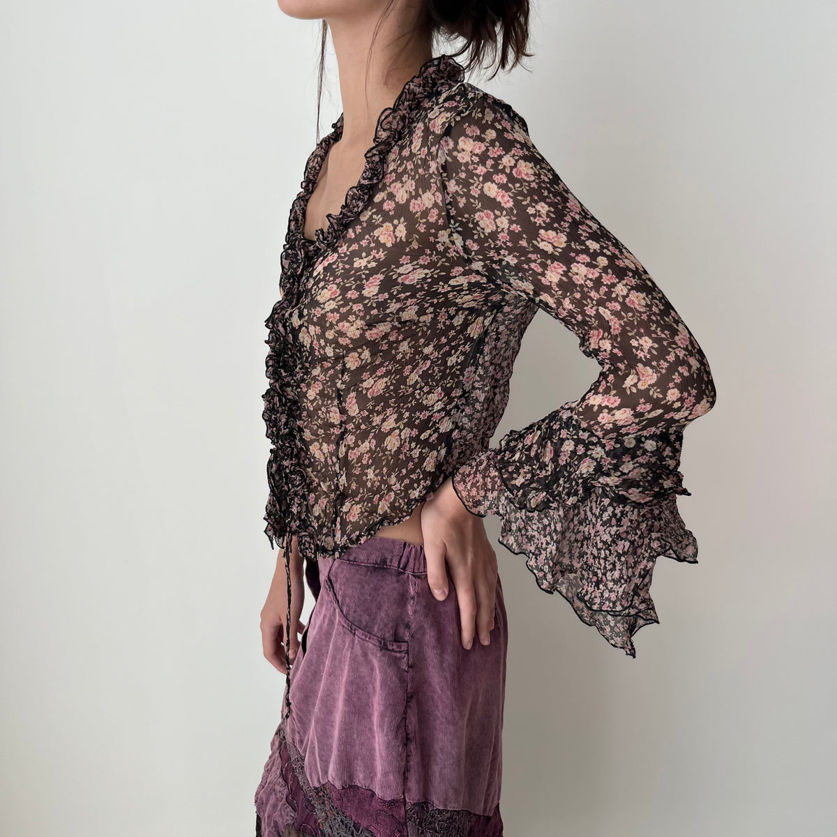 Mesh Ruffle Blouse - Size S