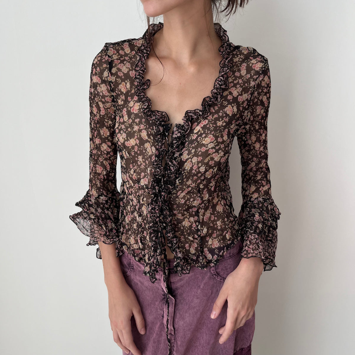 Mesh Ruffle Blouse - Size S