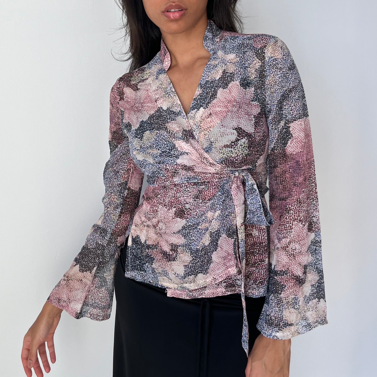 Mesh Cross Over Long Sleeved Top - Size S