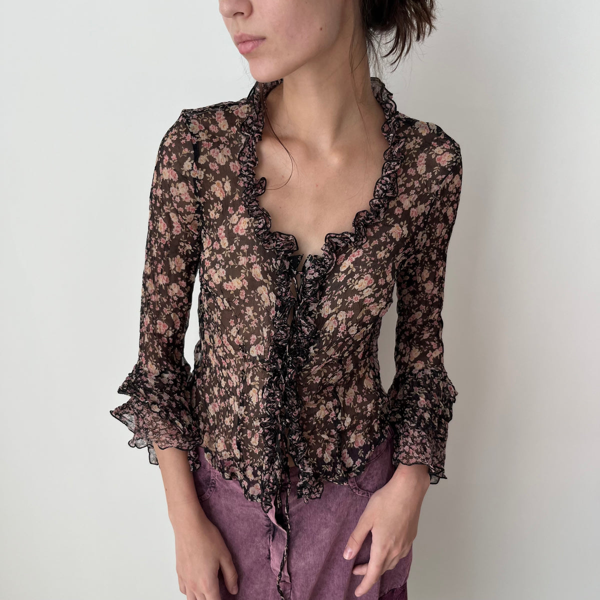 Mesh Ruffle Blouse - Size S