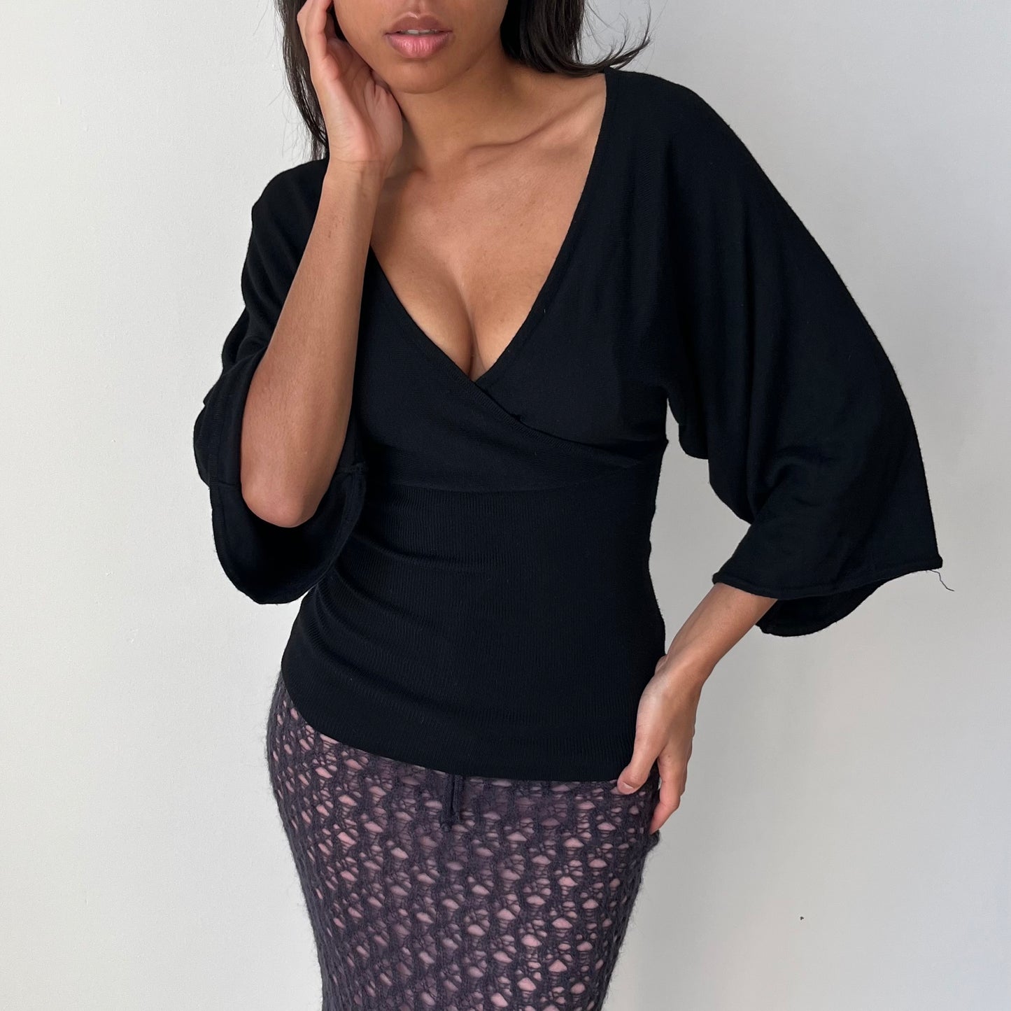 Micro Knit V Neck Top - Size M