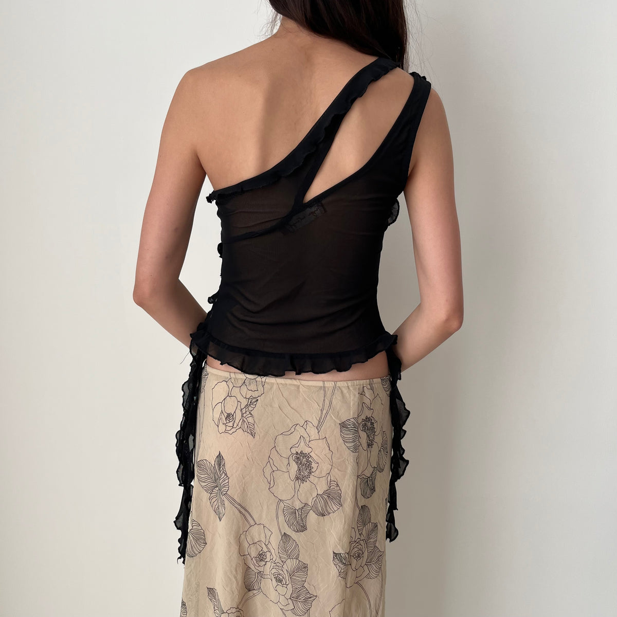 Ruffle Mesh Top - Size M