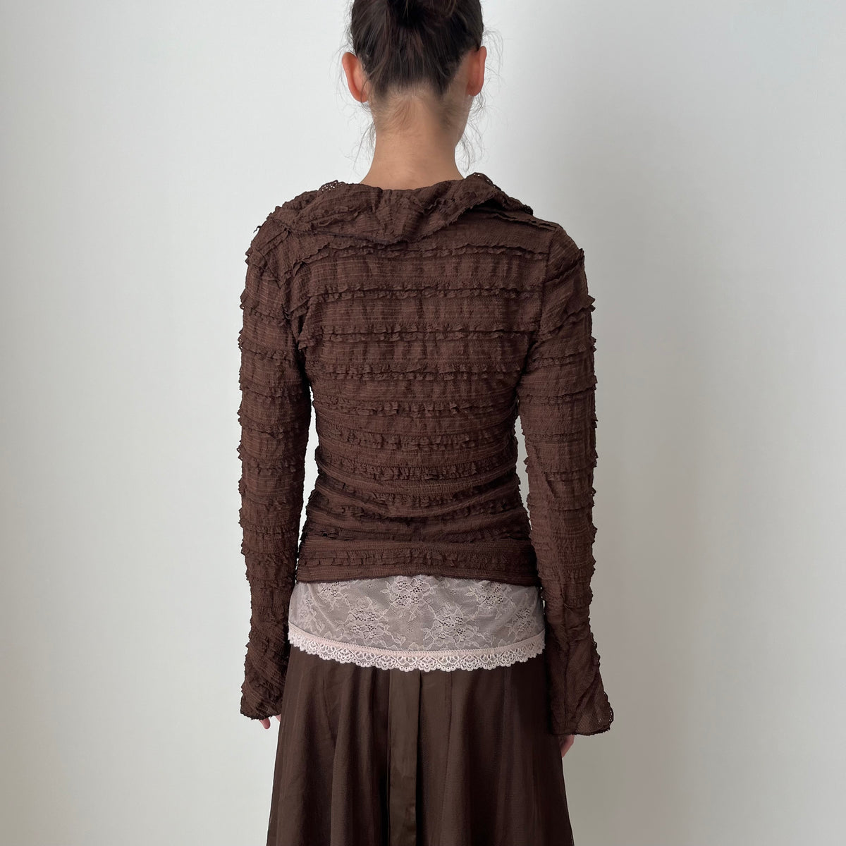 Ruffle Trim Long Sleeved Top - Size S