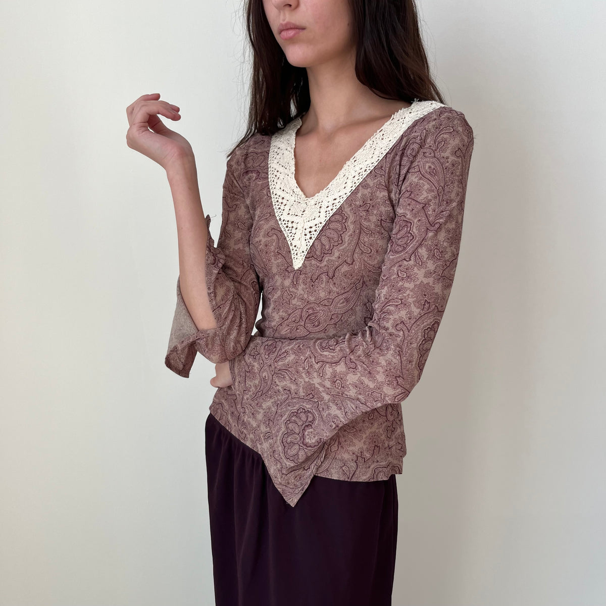 V Neck Long Sleeved Top - Size S